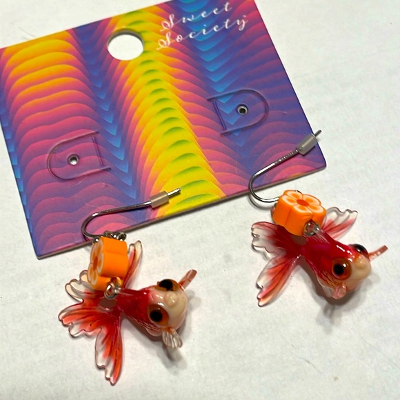⚜️Sweet Society Orange Gold Fish Earrings! NWT! - Picture 5 of 8